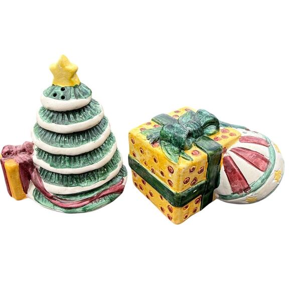Unbranded Other - 🎄 Christmas Tree & Gift Box Salt Pepper Shakers Ceramic Holiday Retro Decor